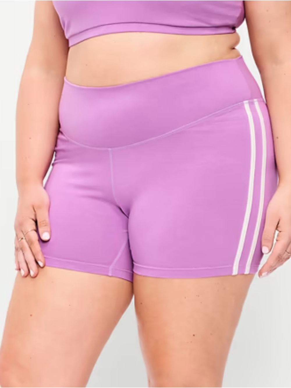 Old Navy Lavender Athletic High-Rise Shorts with White Stripes